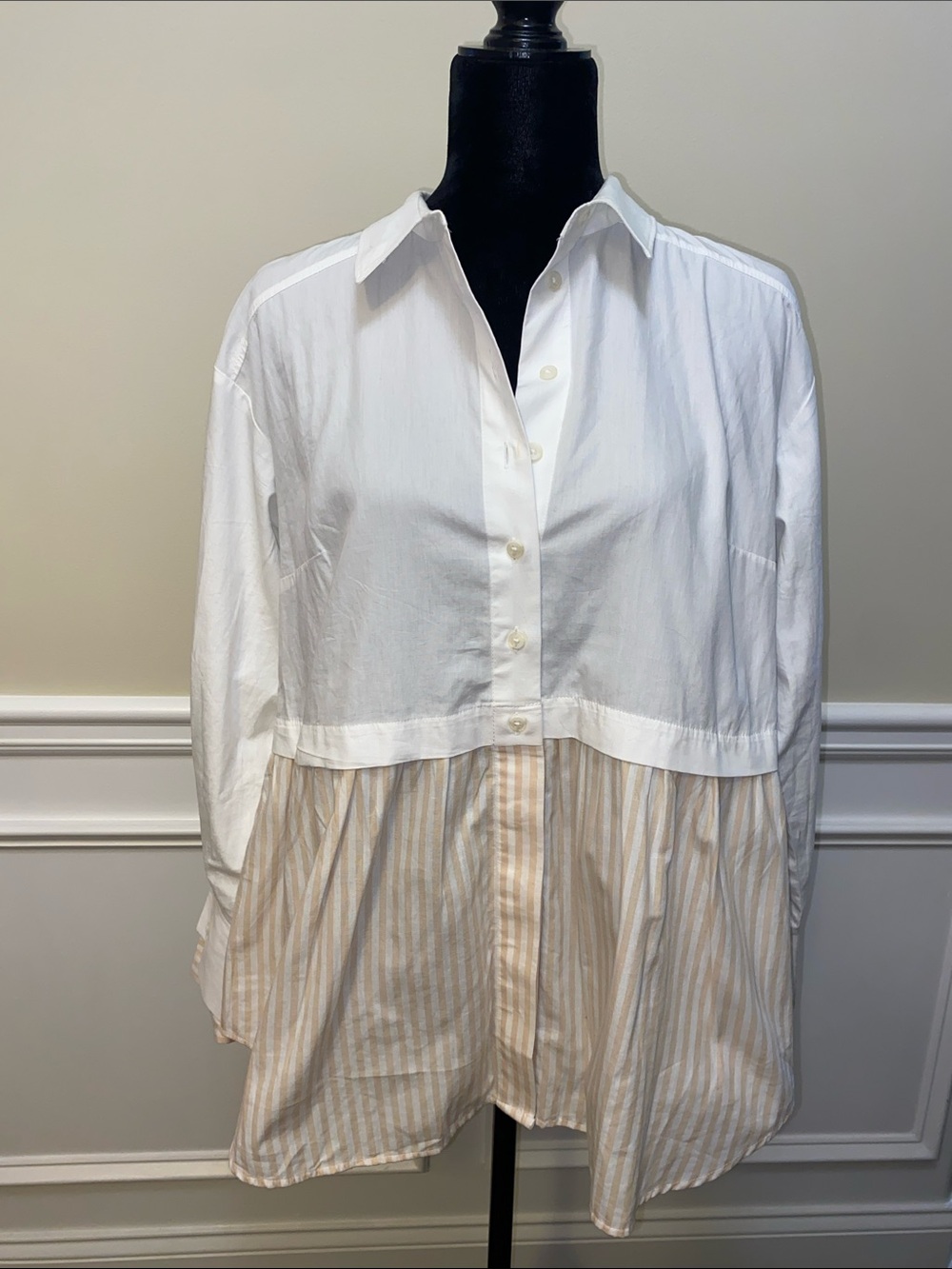 Anthropologie twofer layered White and Tan Striped Button-Down shirt